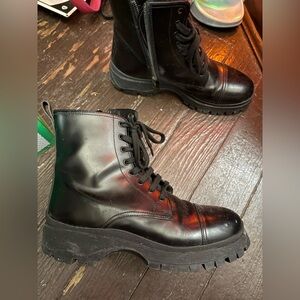 Black prada leather combat boots